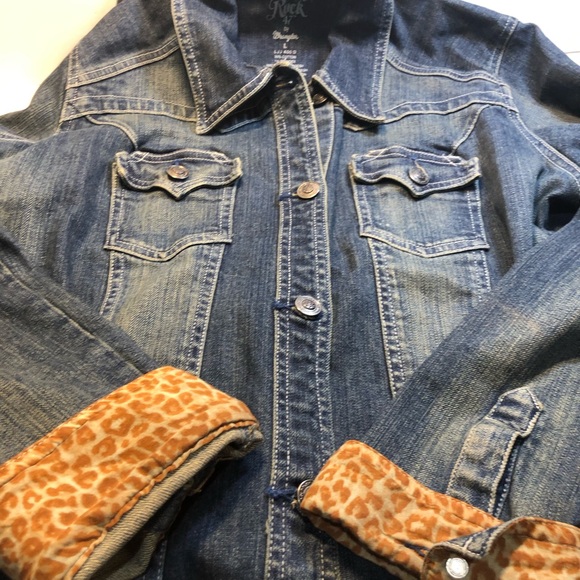 Vintage Rock 47 by Wrangler Denim Jacket Embellished back Animal print cuffs L - Picture 3 of 15